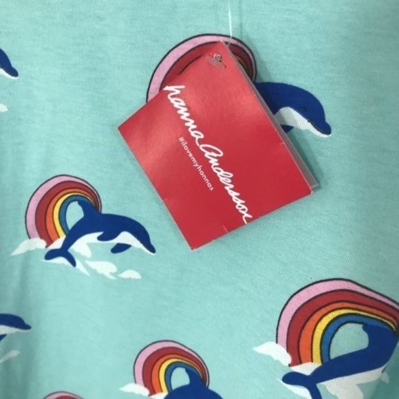 HANNA ANDERSSON 100% Cotton Dolphin Rainbow Swing Dress Size 3T 90cm - Picture 2 of 5